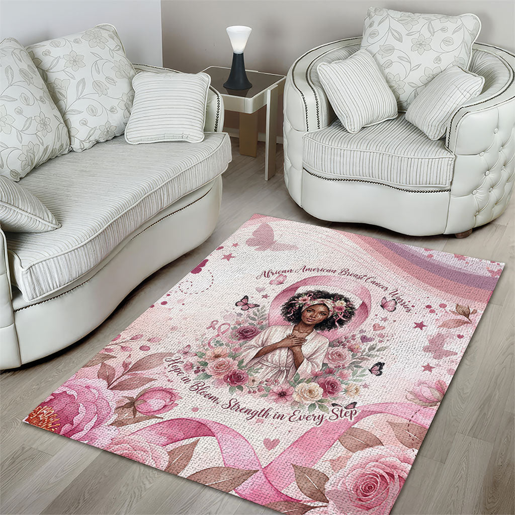 African American Breast Cancer Warrior Black Queen Area Rug Floral Pink Ribbon Watercolor Butterfly Hope Art