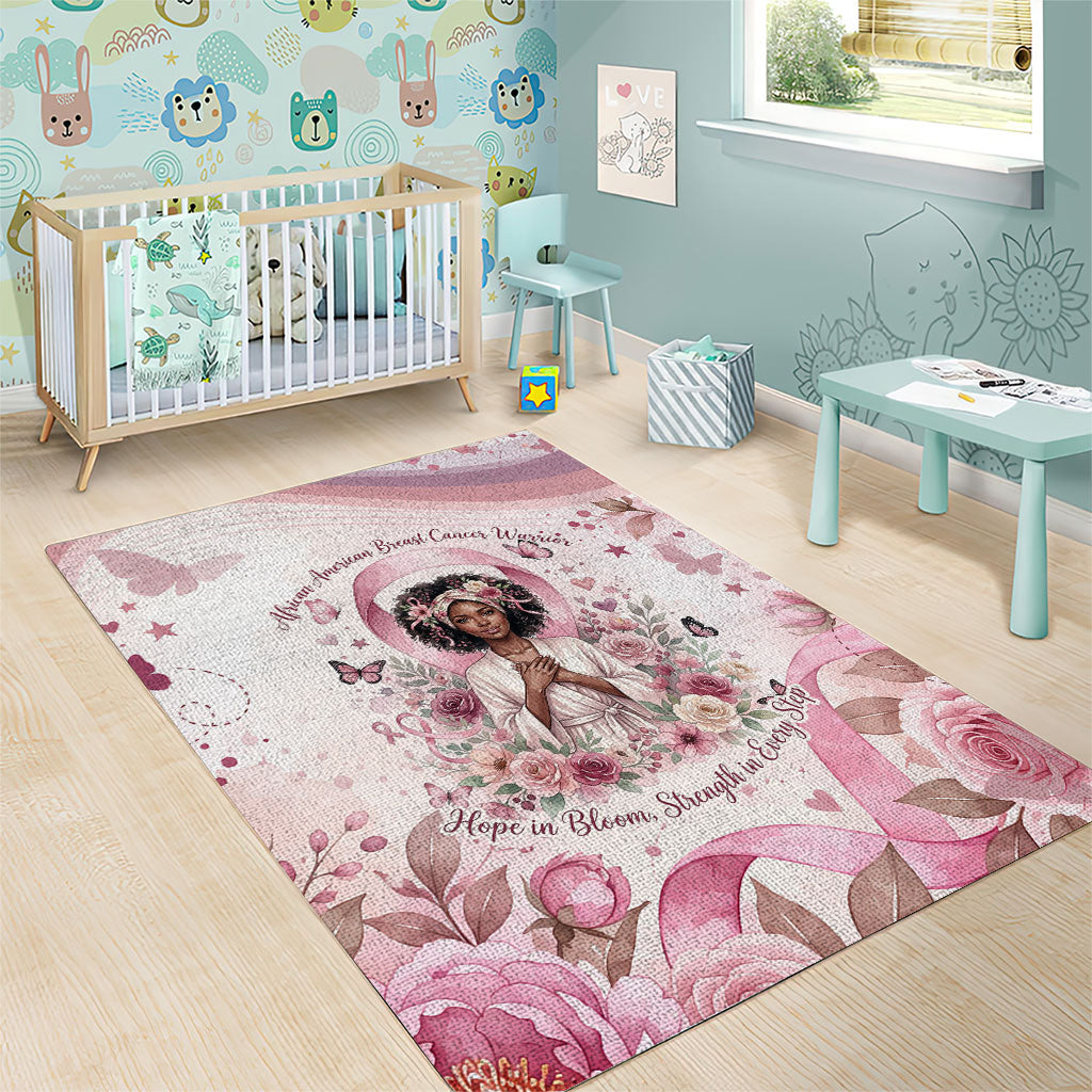 African American Breast Cancer Warrior Black Queen Area Rug Floral Pink Ribbon Watercolor Butterfly Hope Art