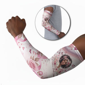 African American Breast Cancer Warrior Black Queen Arm Sleeves Floral Pink Ribbon Watercolor Butterfly Hope Art