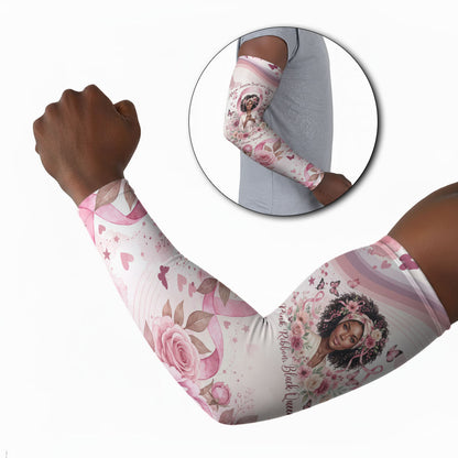 African American Breast Cancer Warrior Black Queen Arm Sleeves Floral Pink Ribbon Watercolor Butterfly Hope Art