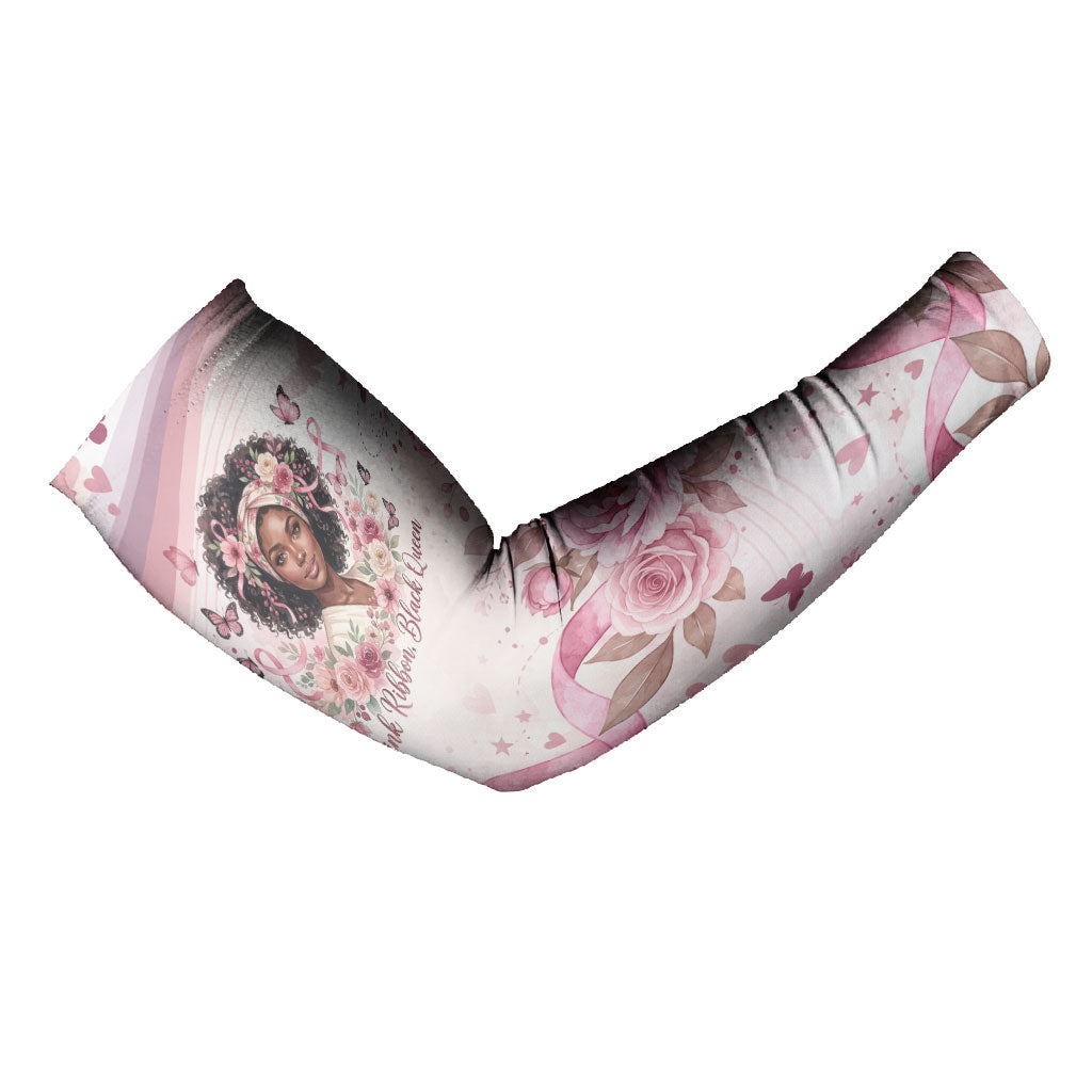 African American Breast Cancer Warrior Black Queen Arm Sleeves Floral Pink Ribbon Watercolor Butterfly Hope Art