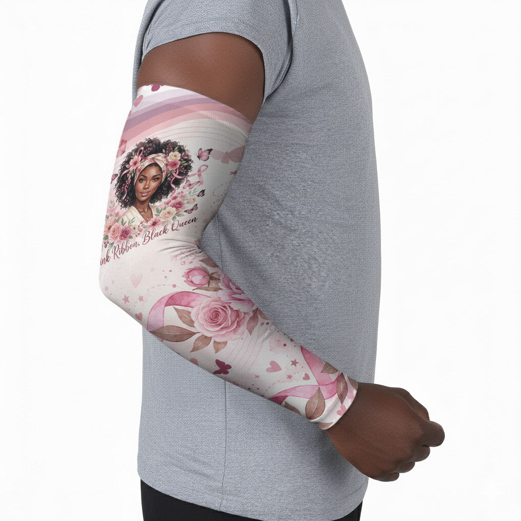 African American Breast Cancer Warrior Black Queen Arm Sleeves Floral Pink Ribbon Watercolor Butterfly Hope Art