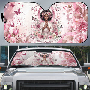 African American Breast Cancer Warrior Black Queen Auto Sun Shade Floral Pink Ribbon Watercolor Butterfly Hope Art