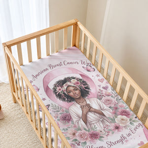 African American Breast Cancer Warrior Black Queen Baby Bed Cover Floral Pink Ribbon Watercolor Butterfly Hope Art