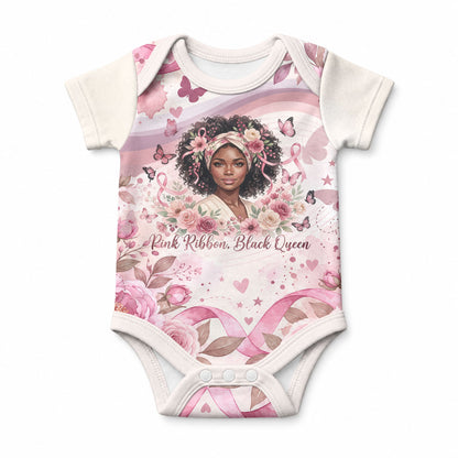 African American Breast Cancer Warrior Black Queen Baby Onesie Floral Pink Ribbon Watercolor Butterfly Hope Art