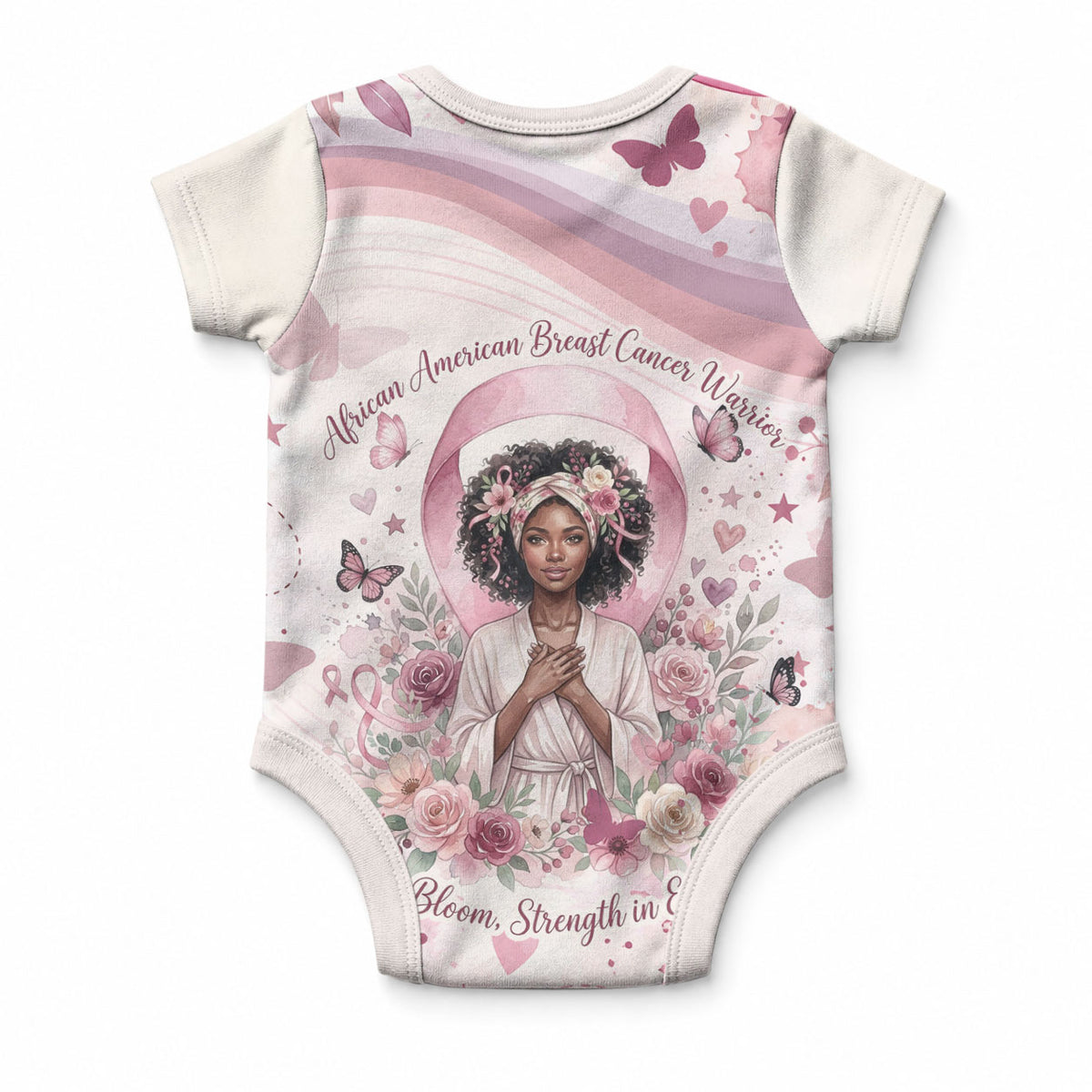 African American Breast Cancer Warrior Black Queen Baby Onesie Floral Pink Ribbon Watercolor Butterfly Hope Art
