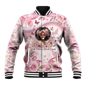 African American Breast Cancer Warrior Black Queen Baseball Jacket Floral Pink Ribbon Watercolor Butterfly Hope Art