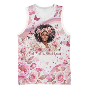 African American Breast Cancer Warrior Black Queen Basketball Jersey Floral Pink Ribbon Watercolor Butterfly Hope Art
