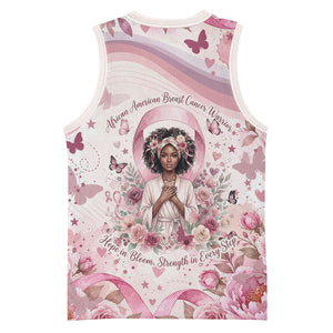 African American Breast Cancer Warrior Black Queen Basketball Jersey Floral Pink Ribbon Watercolor Butterfly Hope Art