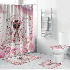 African American Breast Cancer Warrior Black Queen Bathroom Set Floral Pink Ribbon Watercolor Butterfly Hope Art