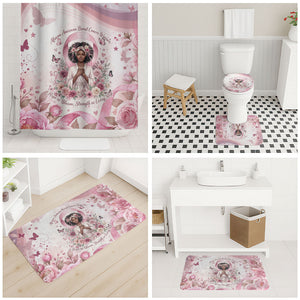 African American Breast Cancer Warrior Black Queen Bathroom Set Floral Pink Ribbon Watercolor Butterfly Hope Art