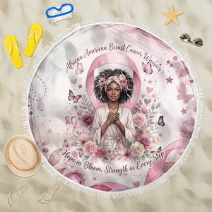 African American Breast Cancer Warrior Black Queen Beach Blanket Floral Pink Ribbon Watercolor Butterfly Hope Art