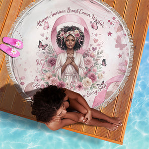 African American Breast Cancer Warrior Black Queen Beach Blanket Floral Pink Ribbon Watercolor Butterfly Hope Art