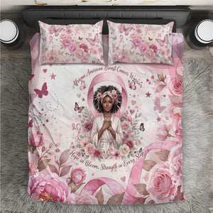 African American Breast Cancer Warrior Black Queen Bedding Set Floral Pink Ribbon Watercolor Butterfly Hope Art