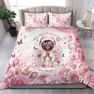 African American Breast Cancer Warrior Black Queen Bedding Set Floral Pink Ribbon Watercolor Butterfly Hope Art