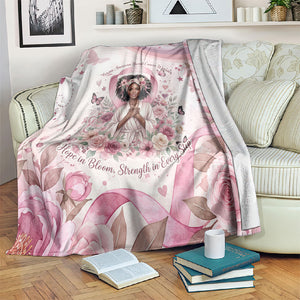 African American Breast Cancer Warrior Black Queen Blanket Floral Pink Ribbon Watercolor Butterfly Hope Art