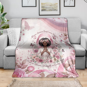 African American Breast Cancer Warrior Black Queen Blanket Floral Pink Ribbon Watercolor Butterfly Hope Art