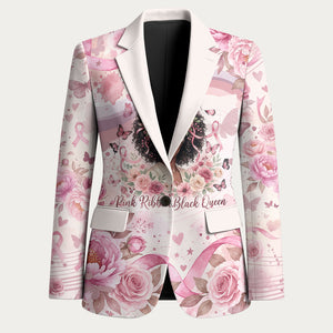 African American Breast Cancer Warrior Black Queen Blazer Floral Pink Ribbon Watercolor Butterfly Hope Art