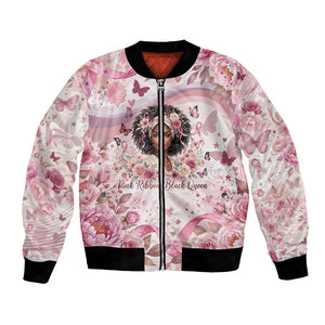 African American Breast Cancer Warrior Black Queen Bomber Jacket Floral Pink Ribbon Watercolor Butterfly Hope Art