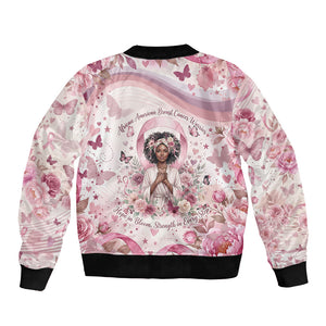 African American Breast Cancer Warrior Black Queen Bomber Jacket Floral Pink Ribbon Watercolor Butterfly Hope Art