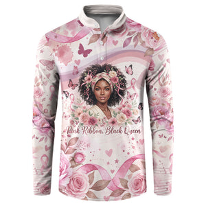 African American Breast Cancer Warrior Black Queen Button Sweatshirt Floral Pink Ribbon Watercolor Butterfly Hope Art
