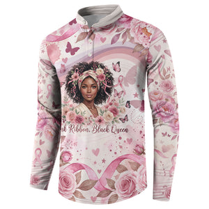 African American Breast Cancer Warrior Black Queen Button Sweatshirt Floral Pink Ribbon Watercolor Butterfly Hope Art