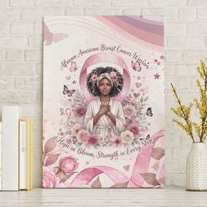 African American Breast Cancer Warrior Black Queen Canvas Wall Art Floral Pink Ribbon Watercolor Butterfly Hope Art