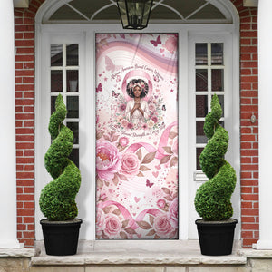 African American Breast Cancer Warrior Black Queen Door Cover Floral Pink Ribbon Watercolor Butterfly Hope Art