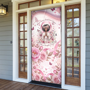 African American Breast Cancer Warrior Black Queen Door Cover Floral Pink Ribbon Watercolor Butterfly Hope Art