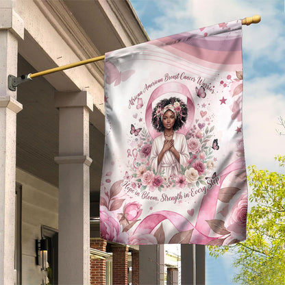 African American Breast Cancer Warrior Black Queen Garden Flag Floral Pink Ribbon Watercolor Butterfly Hope Art