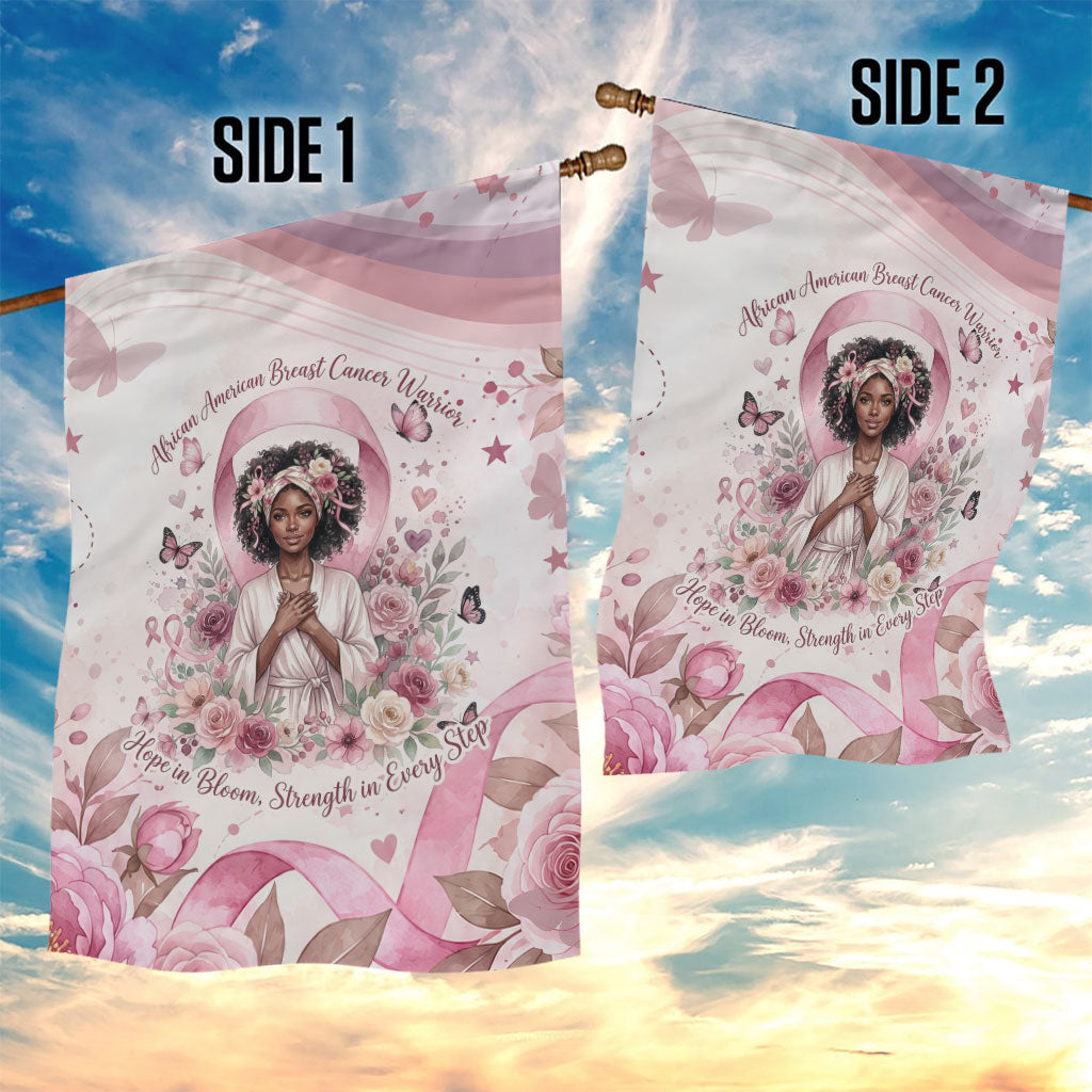 African American Breast Cancer Warrior Black Queen Garden Flag Floral Pink Ribbon Watercolor Butterfly Hope Art