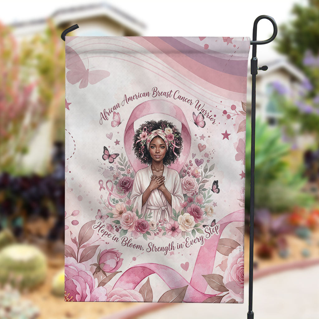 African American Breast Cancer Warrior Black Queen Garden Flag Floral Pink Ribbon Watercolor Butterfly Hope Art