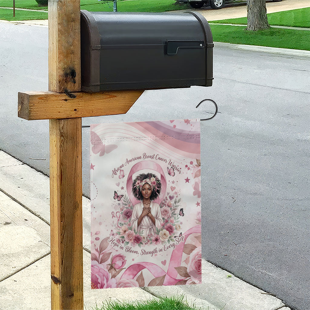 African American Breast Cancer Warrior Black Queen Garden Flag Floral Pink Ribbon Watercolor Butterfly Hope Art