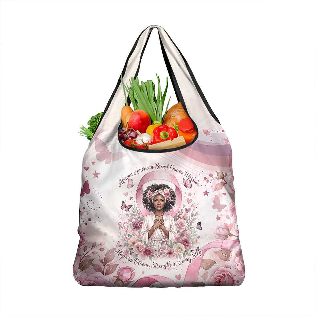 African American Breast Cancer Warrior Black Queen Grocery Bag Floral Pink Ribbon Watercolor Butterfly Hope Art