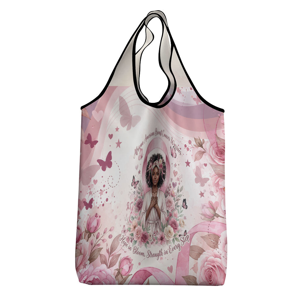 African American Breast Cancer Warrior Black Queen Grocery Bag Floral Pink Ribbon Watercolor Butterfly Hope Art