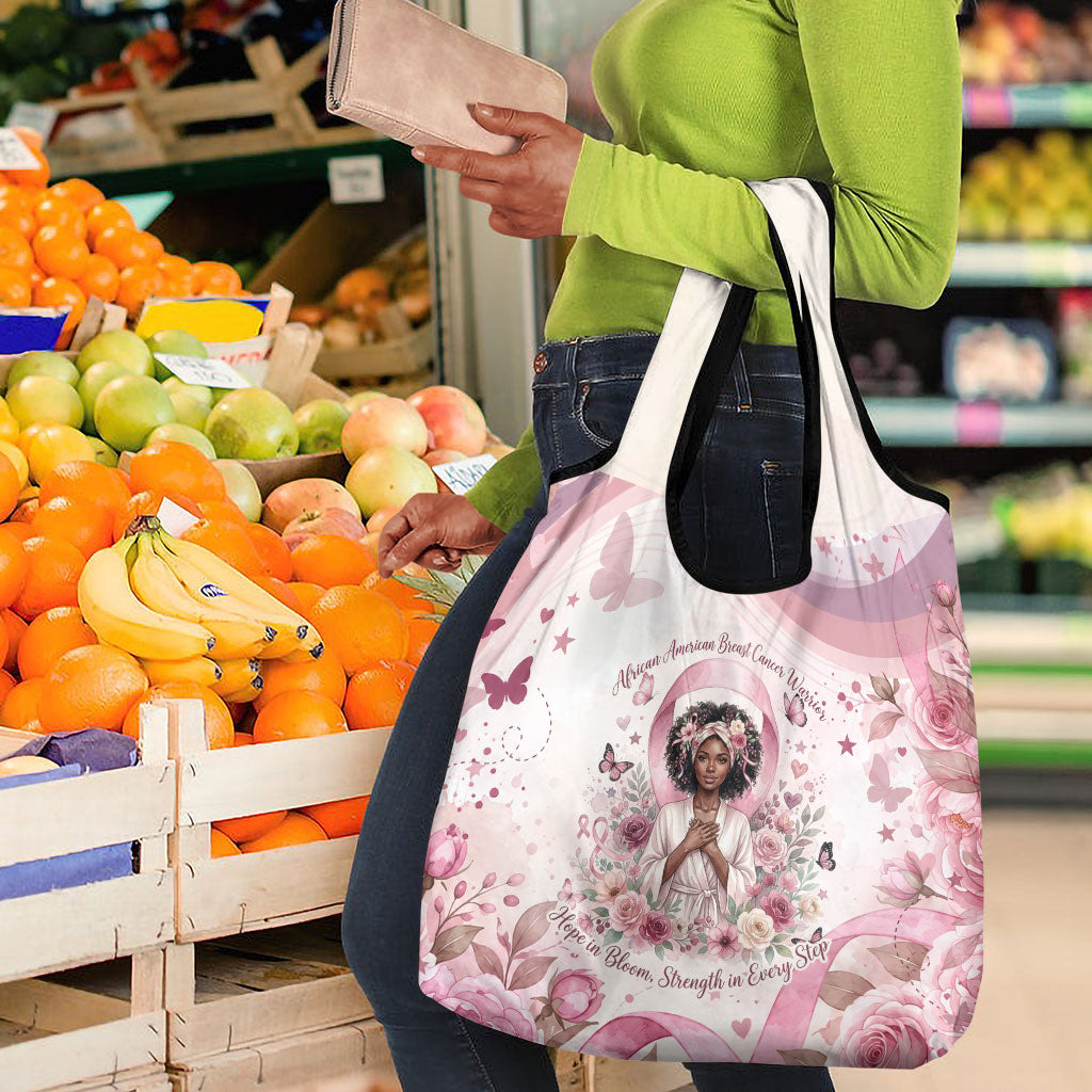 African American Breast Cancer Warrior Black Queen Grocery Bag Floral Pink Ribbon Watercolor Butterfly Hope Art