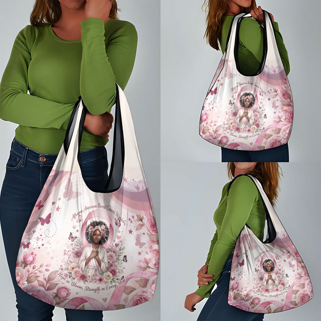 African American Breast Cancer Warrior Black Queen Grocery Bag Floral Pink Ribbon Watercolor Butterfly Hope Art
