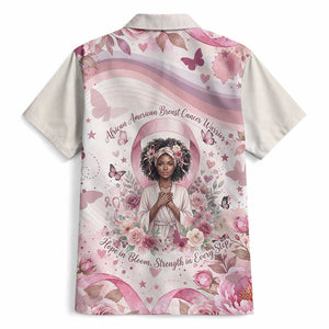 African American Breast Cancer Warrior Black Queen Hawaiian Shirt Floral Pink Ribbon Watercolor Butterfly Hope Art