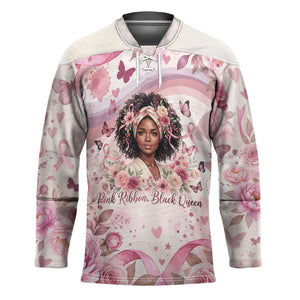 African American Breast Cancer Warrior Black Queen Hockey Jersey Floral Pink Ribbon Watercolor Butterfly Hope Art