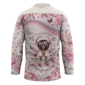 African American Breast Cancer Warrior Black Queen Hockey Jersey Floral Pink Ribbon Watercolor Butterfly Hope Art