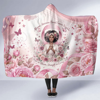 African American Breast Cancer Warrior Black Queen Hooded Blanket Floral Pink Ribbon Watercolor Butterfly Hope Art