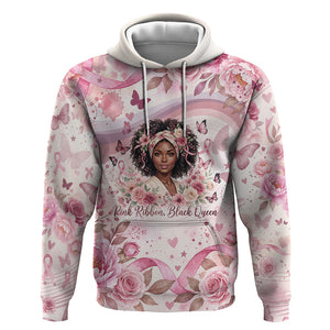 African American Breast Cancer Warrior Black Queen Hoodie Floral Pink Ribbon Watercolor Butterfly Hope Art