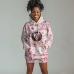 African American Breast Cancer Warrior Black Queen Hoodie Dress Floral Pink Ribbon Watercolor Butterfly Hope Art