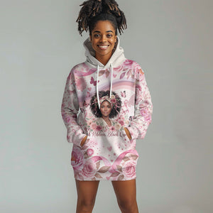 African American Breast Cancer Warrior Black Queen Hoodie Dress Floral Pink Ribbon Watercolor Butterfly Hope Art