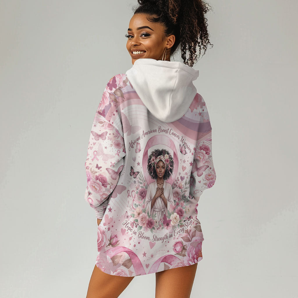 African American Breast Cancer Warrior Black Queen Hoodie Dress Floral Pink Ribbon Watercolor Butterfly Hope Art