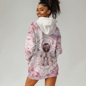 African American Breast Cancer Warrior Black Queen Hoodie Dress Floral Pink Ribbon Watercolor Butterfly Hope Art