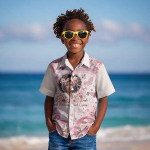 African American Breast Cancer Warrior Black Queen Kid Hawaiian Shirt Floral Pink Ribbon Watercolor Butterfly Hope Art