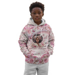 African American Breast Cancer Warrior Black Queen Kid Hoodie Floral Pink Ribbon Watercolor Butterfly Hope Art
