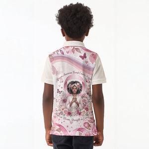 African American Breast Cancer Warrior Black Queen Kid Polo Shirt Floral Pink Ribbon Watercolor Butterfly Hope Art