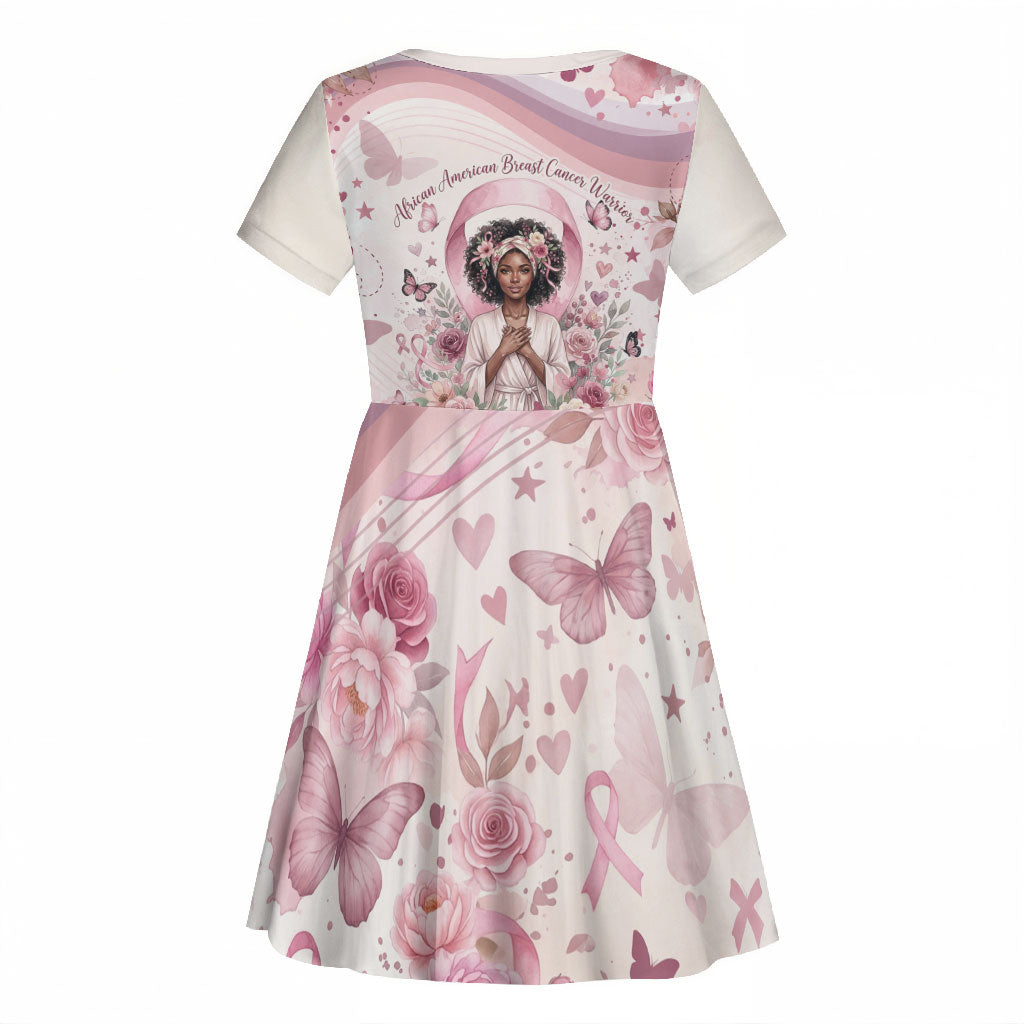 African American Breast Cancer Warrior Black Queen Kid Short Sleeve Dress Floral Pink Ribbon Watercolor Butterfly Hope Art